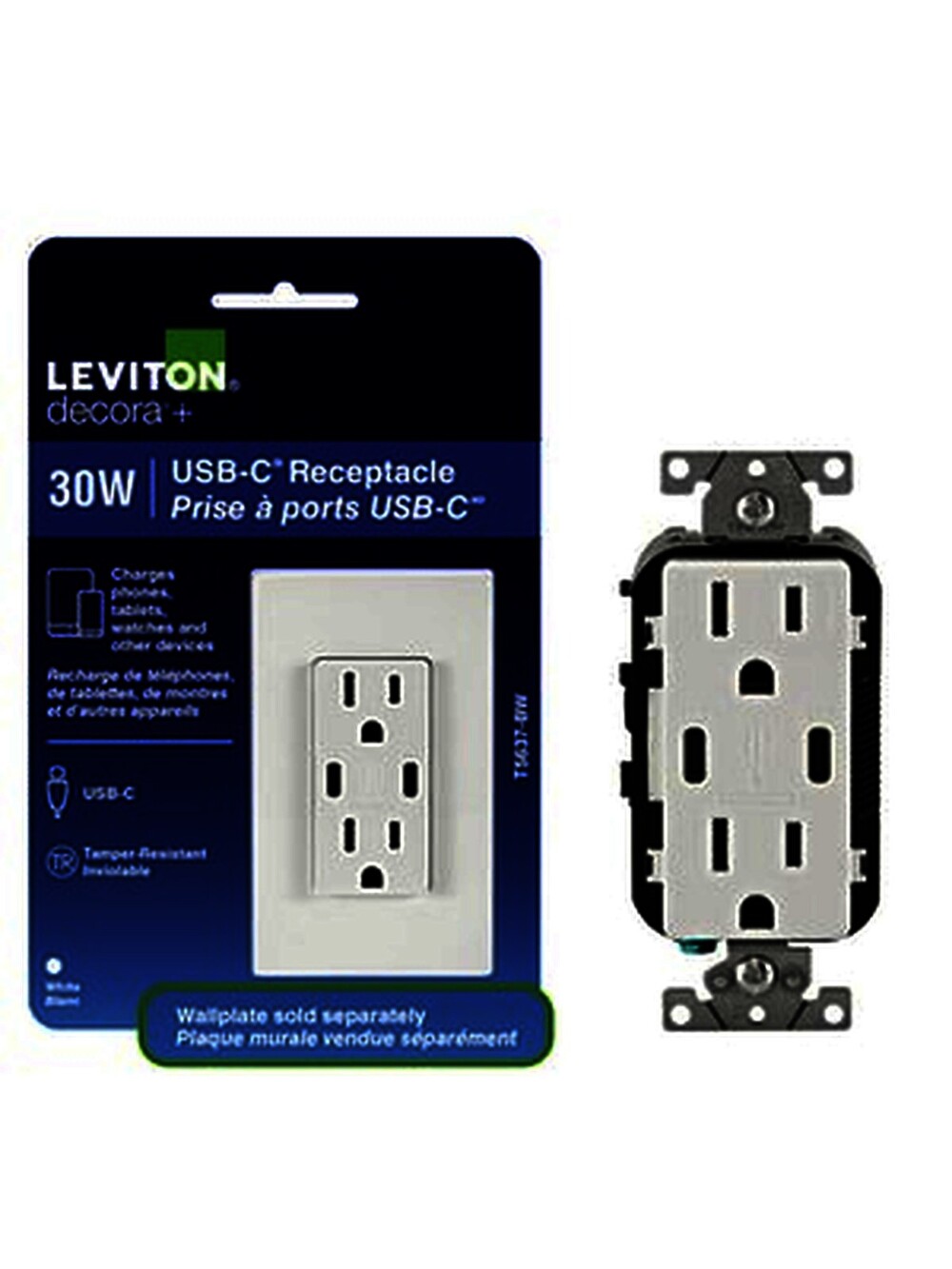 Leviton Decora 15A 30W Dual USB-C Receptacle White